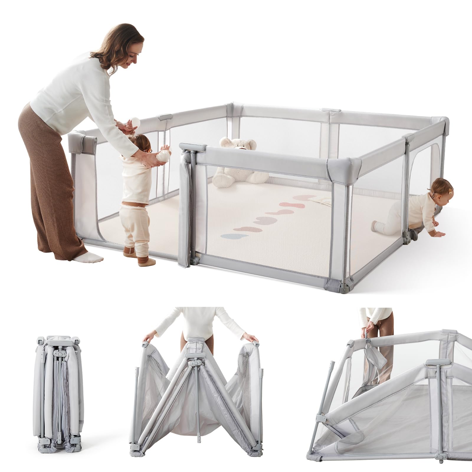 Foldable Baby Playpen,Portable Indoor & Outdoor Playpen for Babies and Toddlers,59”x71”Extra Large Play Pen with Gate,Collapsible Baby Fence with