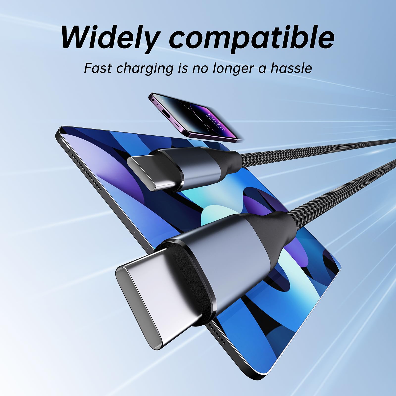 Cavo da USB C a USB C da 65 W, 5,2,7 m+2 m, confezione doppia di tipo C, cavo di ricarica rapida per iPhone 16/15 Pro Max, Samsung Galaxy S25-S23, Google Pixel 9​ - Cavo di ricarica di tipo C durevole
