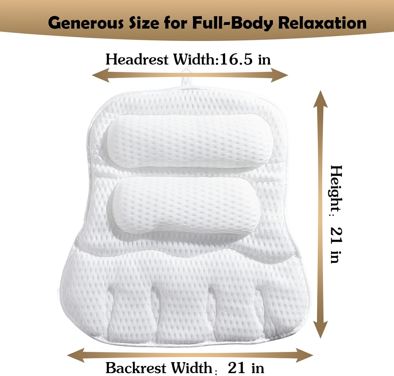 Bath Pillows for Tub, Full-Body Relaxation with Head, Neck & Shoulder Support, Ergonomic Design, 10 Suction Cups, Breathable 4D Air Mesh (White)