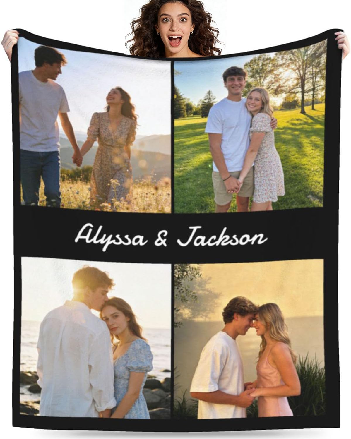 Oblivi Custom Blanket with Photo Text, Personalized for Couple, Long Distance Relationship Gift for Boyfriend Girlfriend, Romantic Wedding Photo Blanket, 60" x 80"