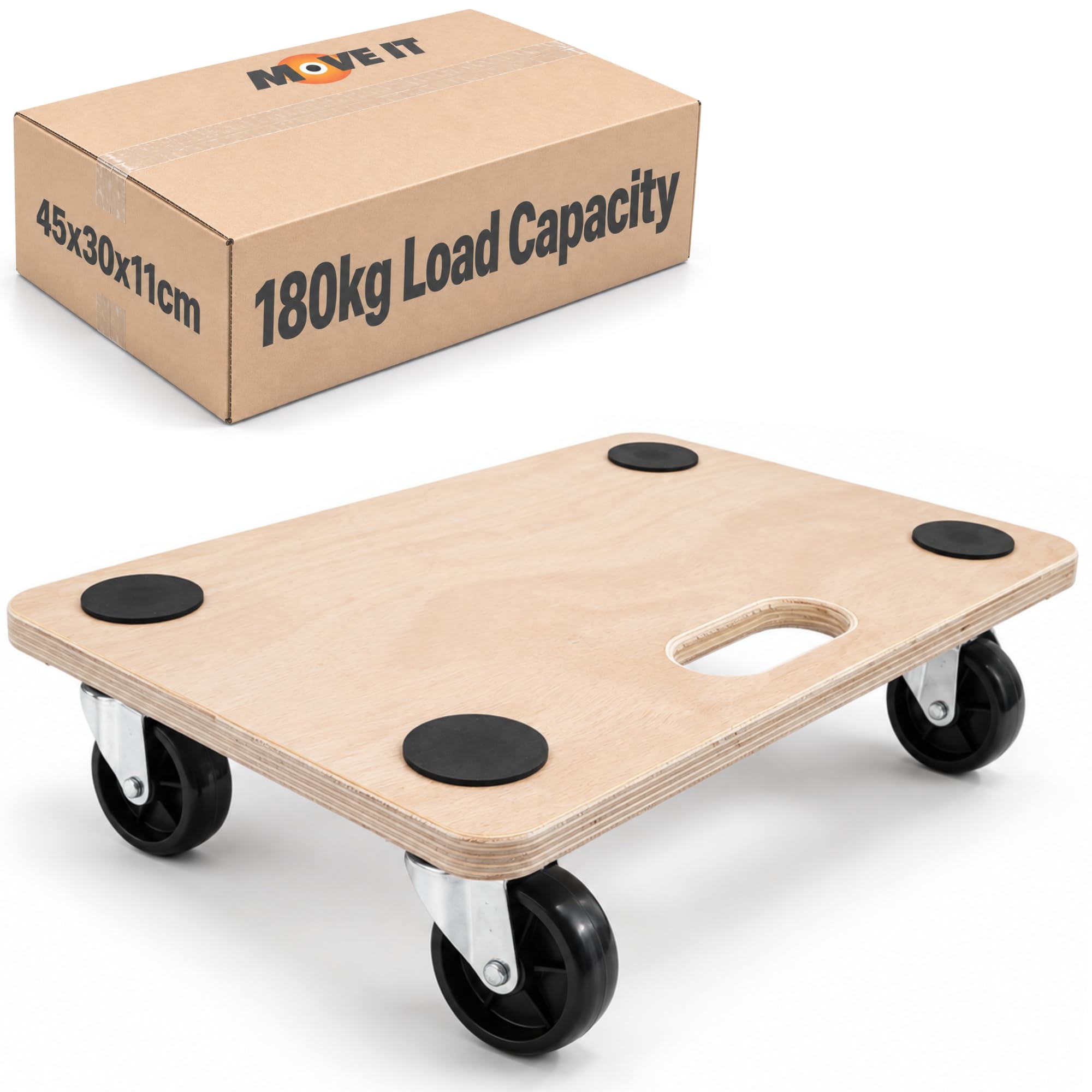 Move-It Platform Dolly With Grip Pad Anti-Slip Transport Trolley 180kg Load | 45 x 30cm, for Moving Furniture & Equipment, 180kg Load Capacity, Wooden Board