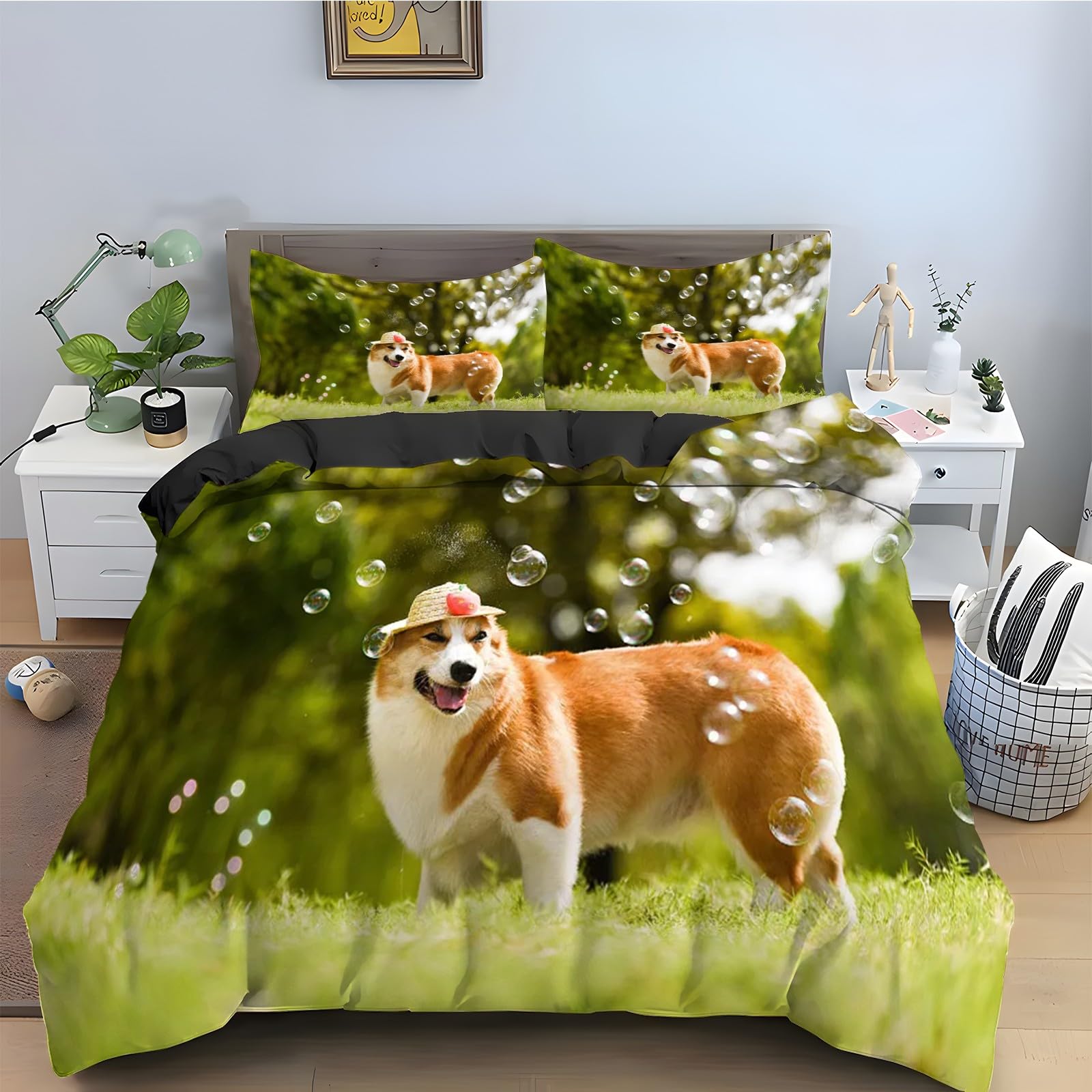 Housse de couette Corgi 240 x 260 pour chambre d'enfant et ambiance cocooning