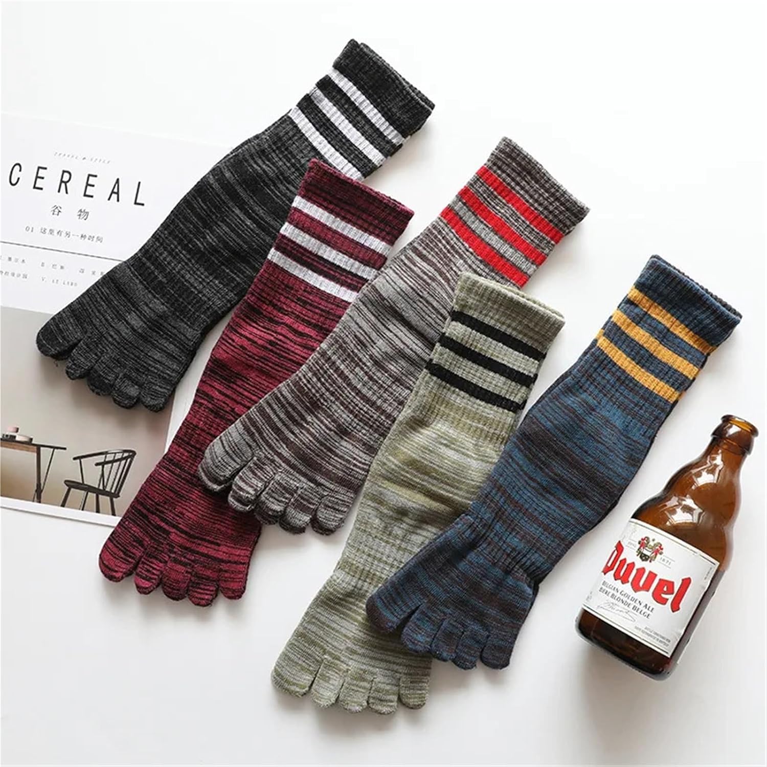 5 Pairs Man Sport Toe Socks Cotton Striped Colorful Compression Sweat-Absorbing Fitness Travel 5 Finger Short(Dark blue)
