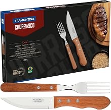 Faqueiro Tramontina Para Churrasco Com 12 Peças Inox e Cabos de Madeira Natural Talheres Especiais #dsb