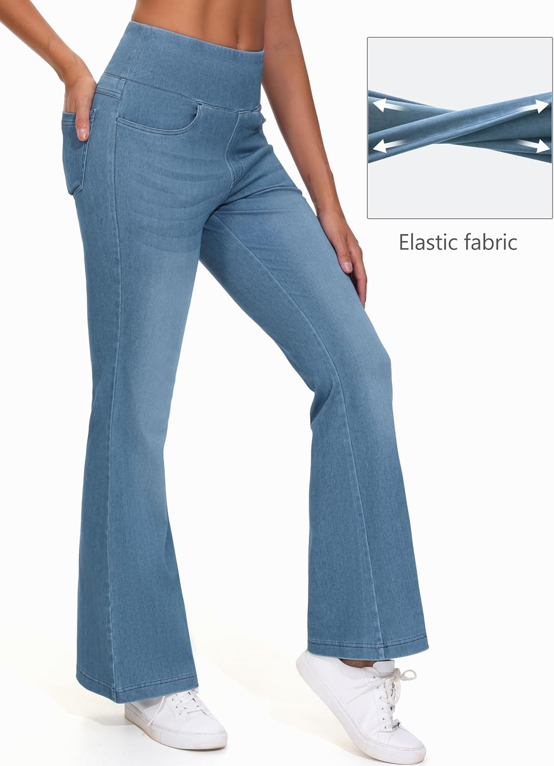 THE GYM PEOPLE Women's Tummy Control Bell Bottom Jeans High Waisted Wide Leg Flare Pants Jeggings with Pockets - Image 4