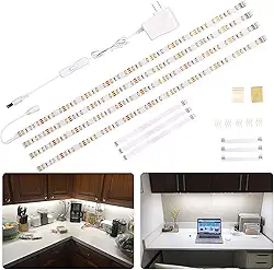 WOBANE Kit de iluminação de LED sob o armário, barra de luzes de fita de LED, luzes sob o balcão para cozinha, armário, mesa, vitrine, prateleira, conjunto de corda de 1,8 m, 120 LEDs, 1200 lm, 6000 K branco, 4 painéis