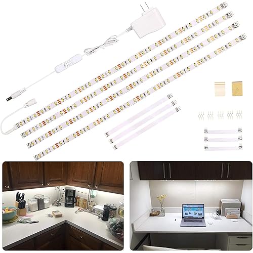 WOBANE LED Under Cabinet Lighting Kit,Flexible LED Ribbon Lights Bar,Under Counter Lights for Kitchen,Cupboard,Desk,Showcase,Shelf,6.6 Feet Rope Light Set,120 LED,1200lm,6000K White,4 Panel
