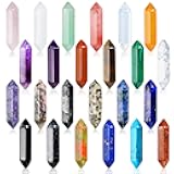 24Pcs Healing Crystals Stones Sets, Hexagonal Bullet Shaped Reiki Meditation Gemstone Chakra Stones Tiger Eye Obsidian Quartz Crystals Gemstone Wand Set Pendants with Storage Box