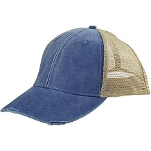 Adam's Headwear OL102 | Ollie- Pigment Dyed, Garment Washed, Cotton, Twill, six Panel, Structured, mid-Crown Trucker Cap with Nylon mesh Back Panels, Distressed Visor and snap Back, Royal/TAN