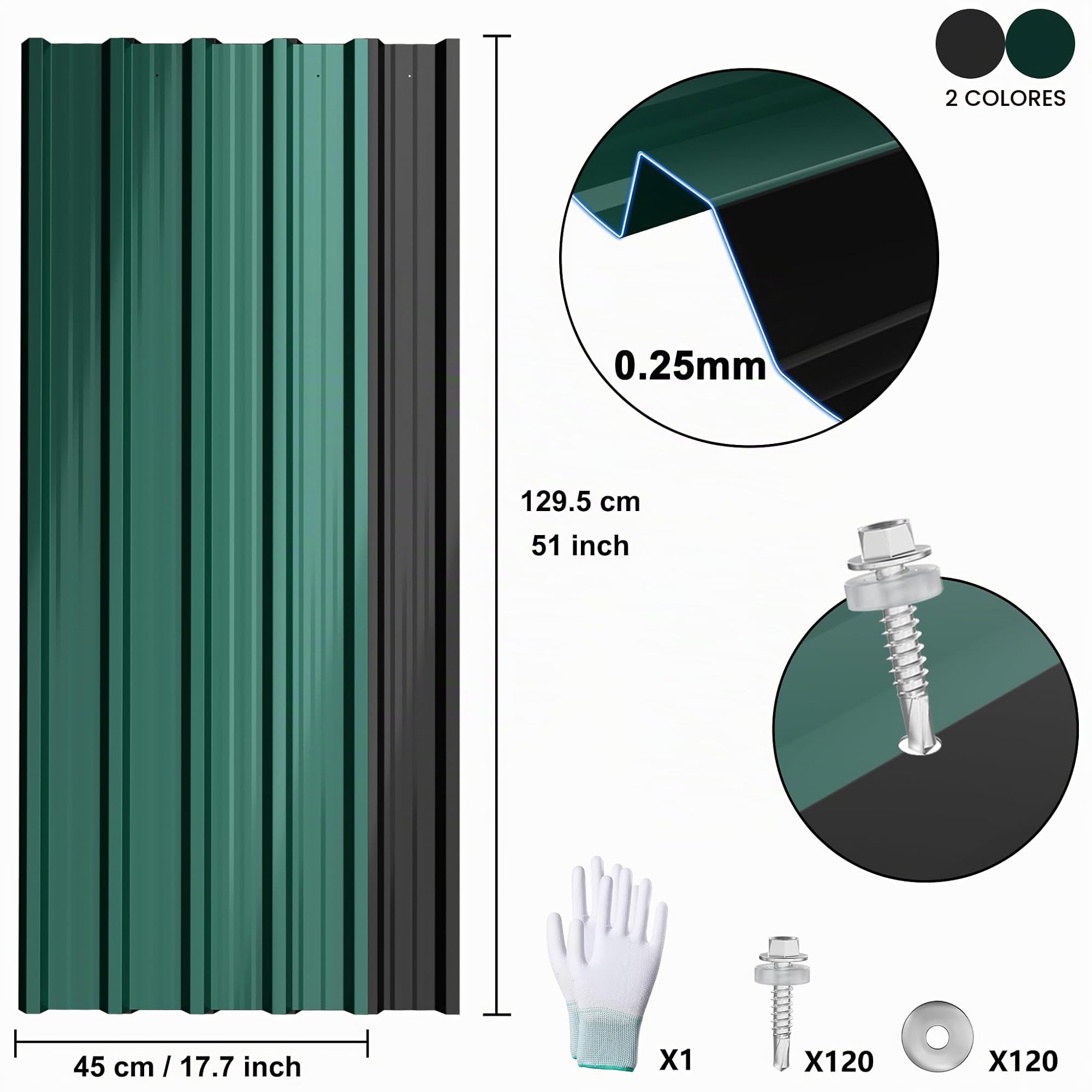 XMTECH 12x Lámina de acero trapezoidal 129,5 x 45 cm = 7 m² Negro – Galvanizado, resistente a la intemperie y a la corrosión, chapa de acero con perfil trapezoidal para techos de jardín, carport y