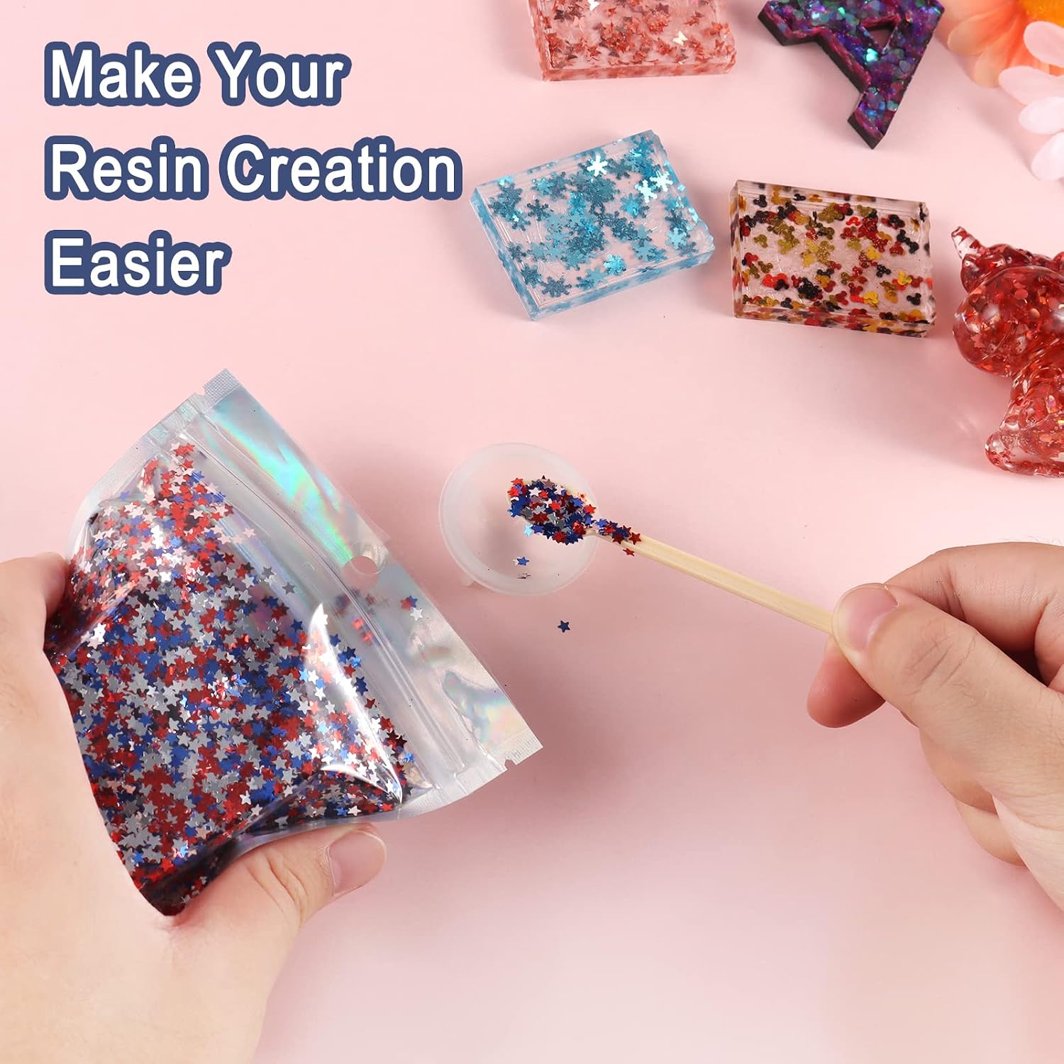 Renfio USA Glitter, 1.75 Oz/50g USA Accessories, Star Confetti Star Glitter for Resin Sparkle Chunky Glitters Sequins for USA Themed America Patriotic 4th of July Independence Day - Red White Blue