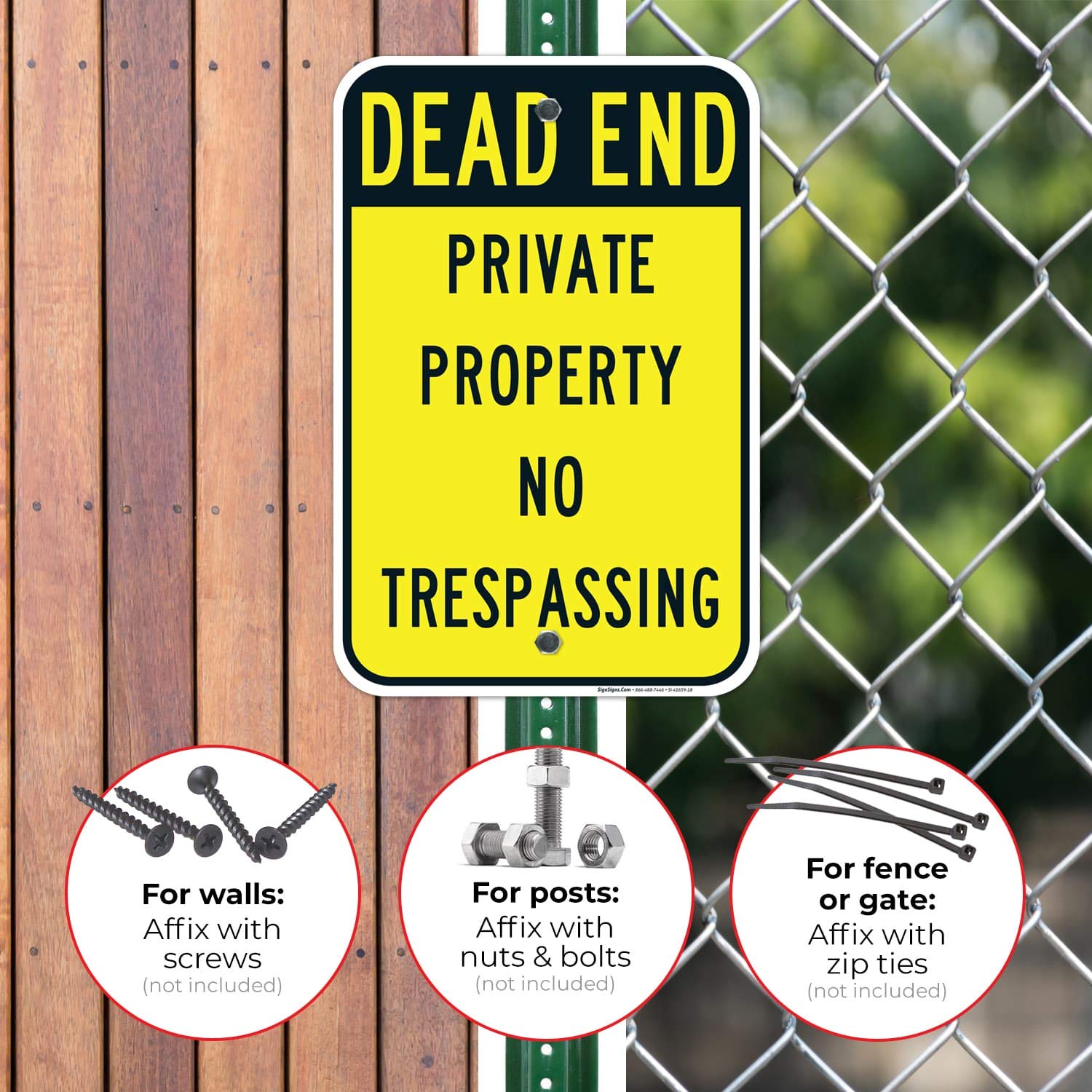 Dead End Private Property No Trespassing Sign, 12x18 Inches, Rust Free .063 Aluminum, Fade Resistant, Made in USA