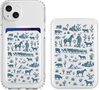 for Magsafe Card Holder | Western Cowboy Leather Magnetic Wallet | Compatible with MagSafe for iPhone 17/16/15/14/13/12 Series | Holds 3 Cards | Cool White Slim Phone Wallet for Women