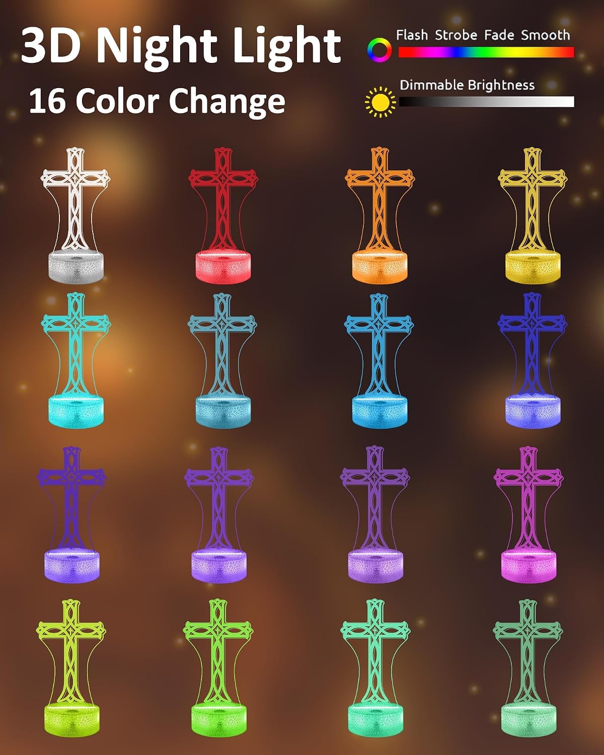 Attivolife 3D Cross Night Light, LED Illusion Religious Christian Gifts for Women, Remote Control with 16 Color Changing, Mothers Day Baptism First Communion Easter Xmas Decor, Bedroom Home Table Lamp image 5