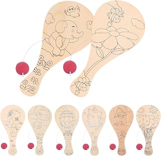 Uonlytech 8pcs Wooden Paddle Craft for Kids - Unfinished Table Tennis Racket Painting and Coloring Blank Paddle Ball Toy for Creative Art Projects and Family Fun