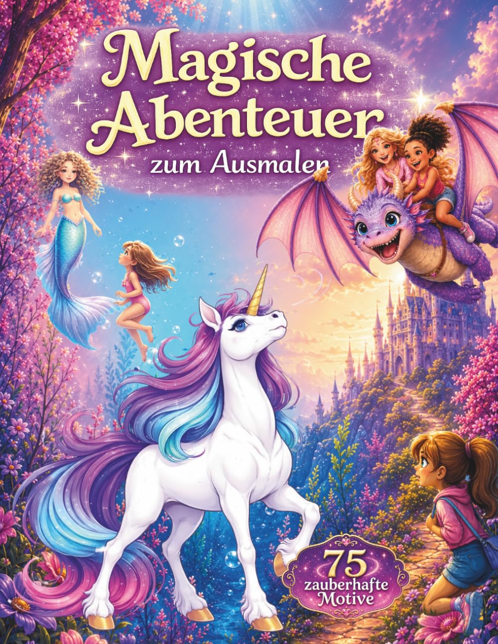 Magische Abenteuer zum Ausmalen: Fantasy Malbuch für Mädchen ab 8 Jahren mit Einhorn, Meerjungfrau, Prinzessin und kleinem Drachen (Magische Welten zum Ausmalen)