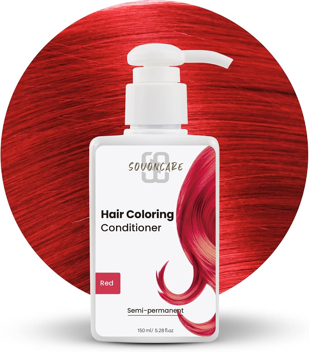 SOVONCARE Red Hair Color Depositing Conditioner, Semi Permanent Hair Color Conditioner for Colored Hair 5.28 OZ, Hair Dye Conditioner Results in 10 Mins