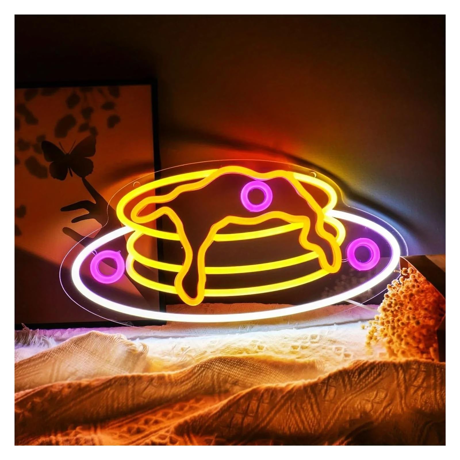 LEMST Signs Lamp Pancake Neon Signs Neon Light Neon for Shops, Kitchen Restaurant Bakery Cafe Brunch Restaurant 21x42cm