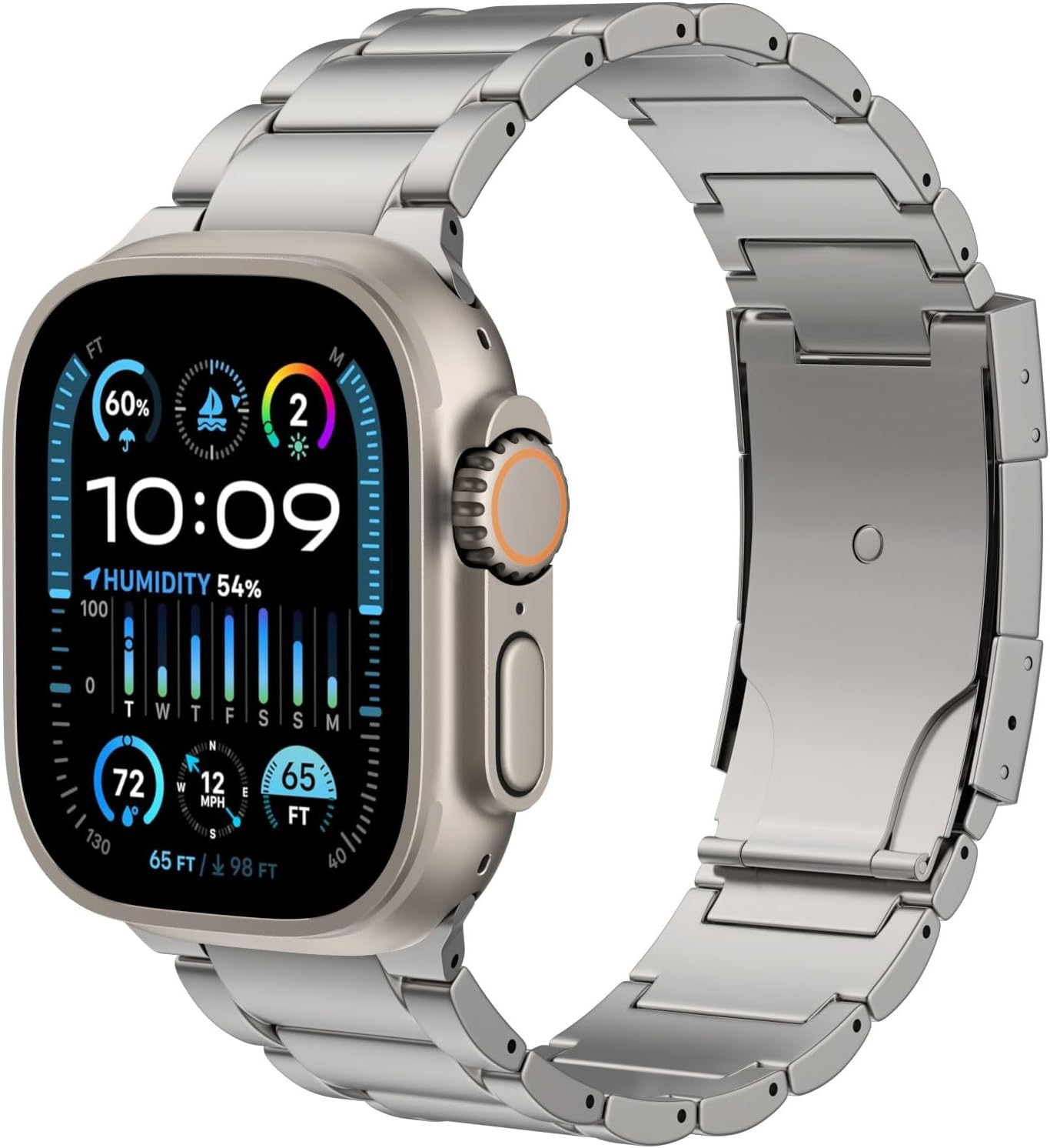 Titanium Watch Band Compatible with Apple Watch Ultra 3/2/1 49mm,S11/S10 46mm,9/8/7 45mm,SE3/SE2/SE/6/5/4 44mm,3/2/1 42mm,Rugged Adjustable Metal Replacement Strap with Secure Clasp Women Men