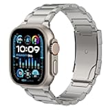 Astorgos Titanium Metal Watch Strap Compatible with Apple Watch Ultra 3/2/1 49mm,S11/S10 46mm,9/8/7 45mm,SE3/SE2/SE/6/5/4 44mm,3/2/1 42mm, Replacement Sport Wristband with Buckle for Women Men