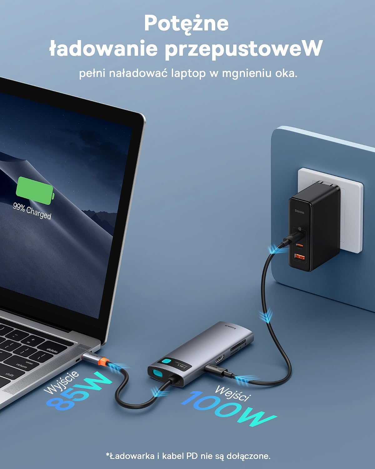 Baseus USB-C-концентратор 7 в 1 с HDMI 4K 60 Гц PD 100 Вт 3 портами USB-A и кардридером SD TF для ноутбуков MacBook Surface Pro iPad Steam Deck и устройств Samsung