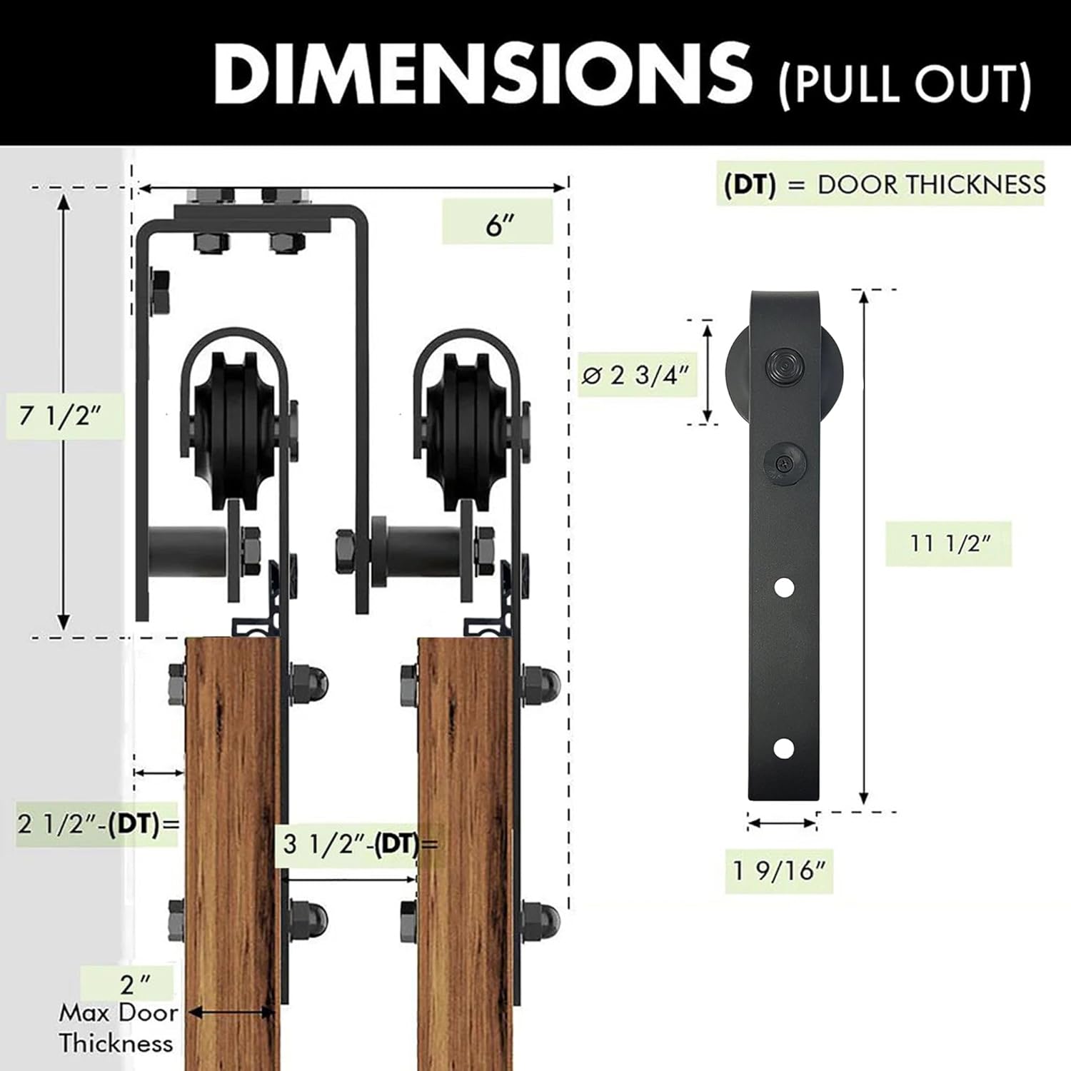 Homacer Black Rustic Double Track U-Shape Bypass Sliding Barn Door Hardware Kit, for Three Doors, 7.5ft Long Flat Track, Classic Design Roller （Doors Not Included）