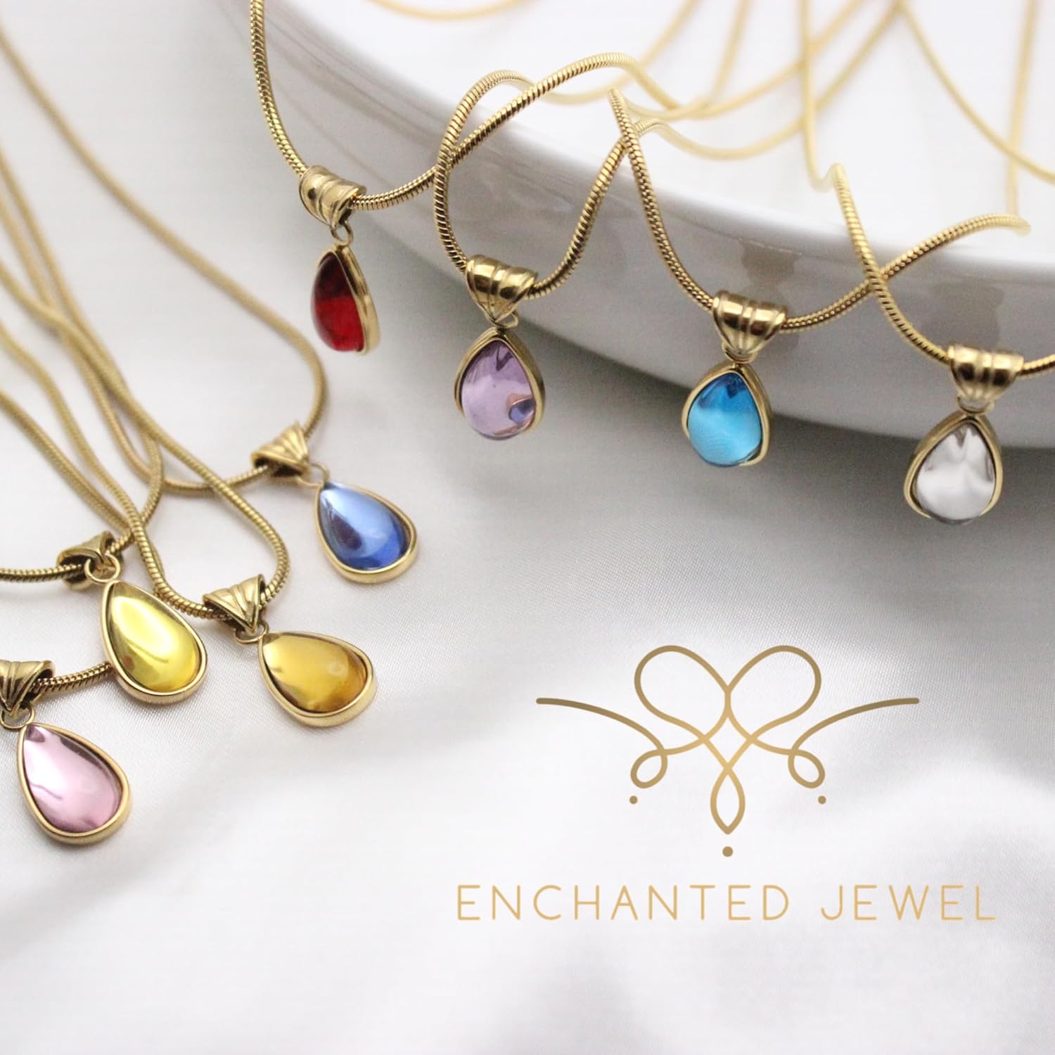 Birthstone Necklace for Women Stainless Steel Gold Plated Elegant Minimalist Plating Inlay Water Droplet Pendant Necklace Anniversary Birthday Gifts for Women Mom Wife Girlfriend Her - Image 7