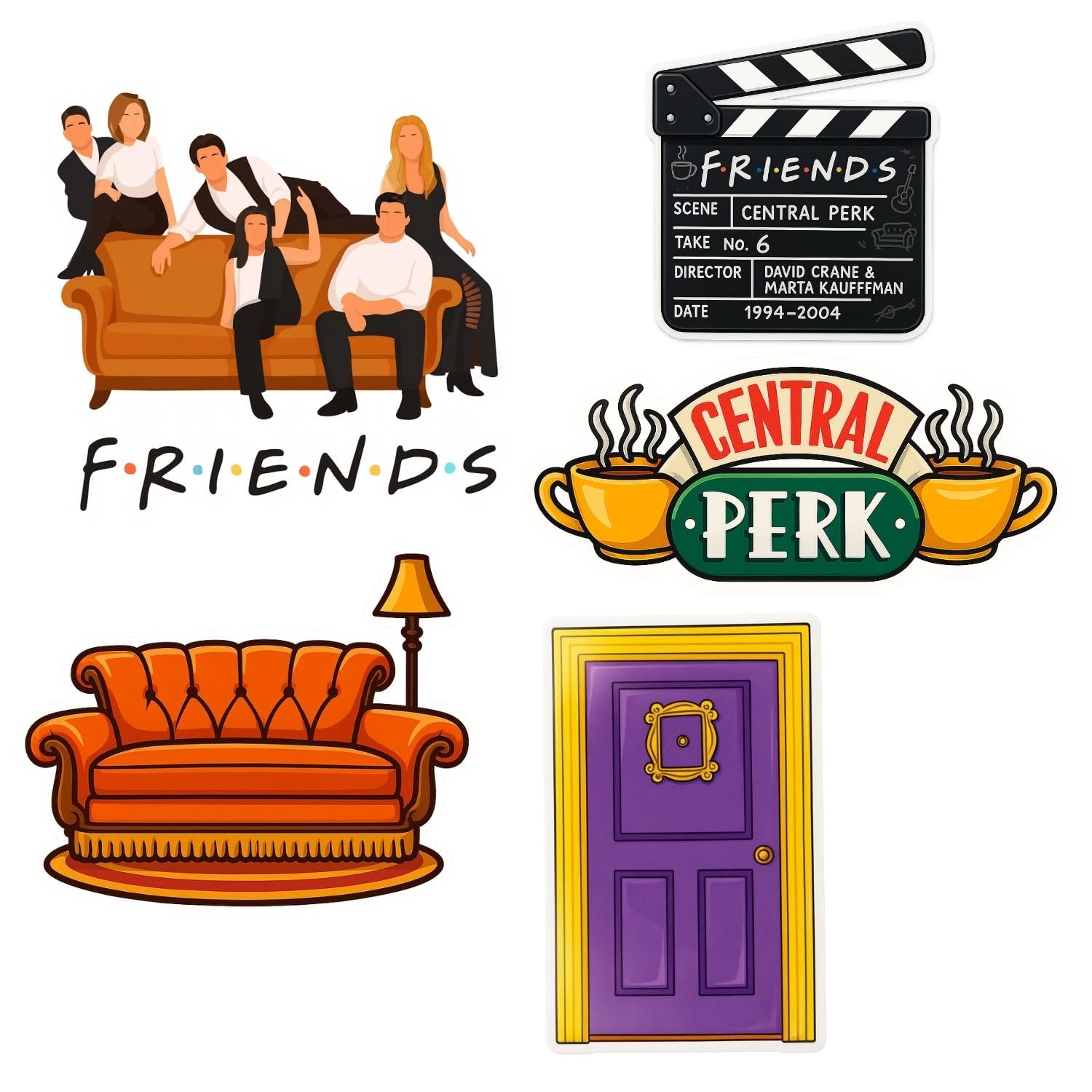 Classic 90s Vibes Fridge Magnets – Retro Coffeehouse Theme Magnet Set of 5, Fun Decorative Kitchen Magnets, Gift for TV Show Fans
