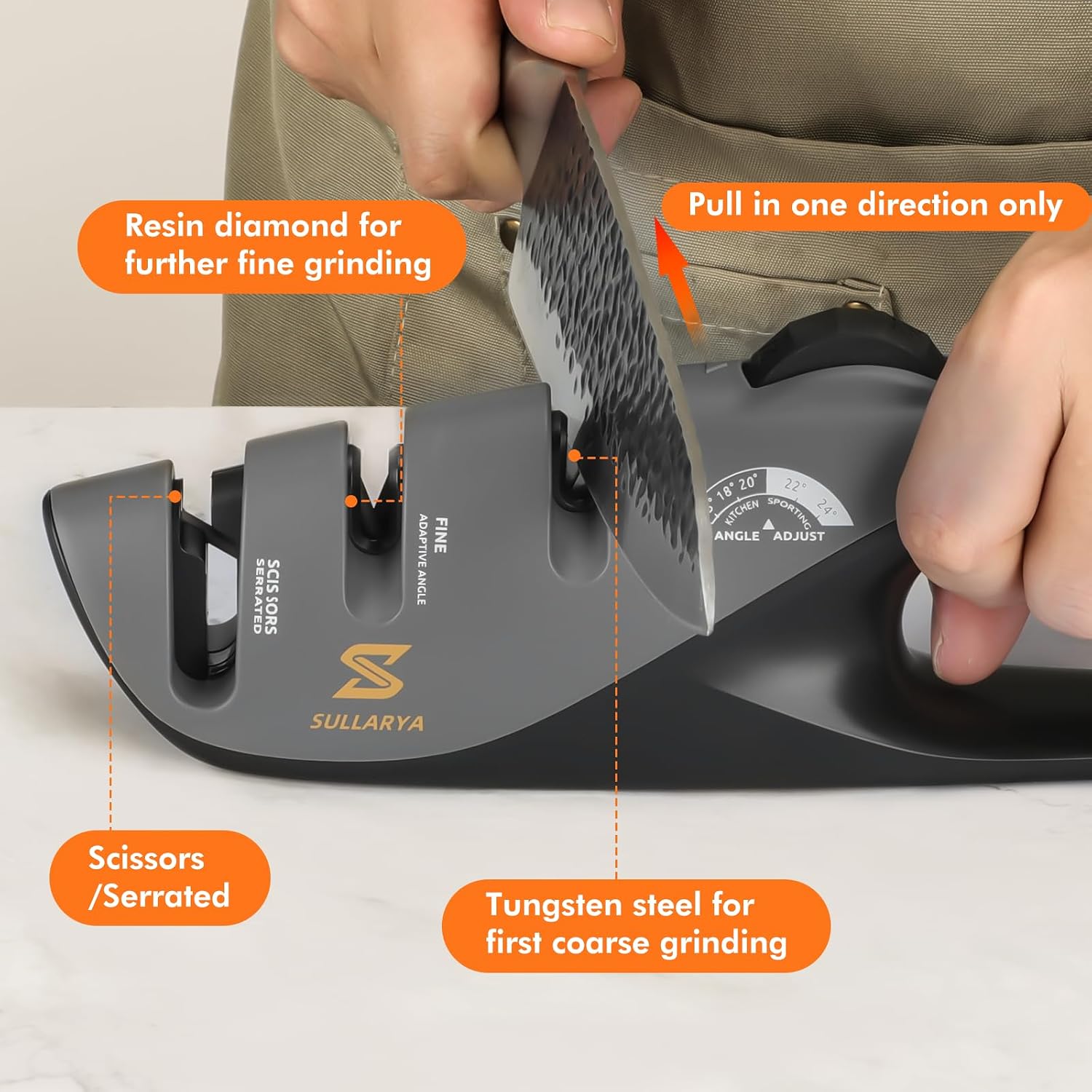 Knife Sharpener, 5 Precision Adjust Kitchen Knife Sharpener with Leather Strop & 3-Stage System to Repair, Restore and Polish Blades