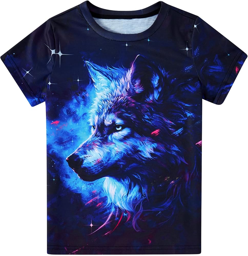 Boys Girls Shirts Graphic T-Shirt Neon Color Kids Novelty Short Sleeve Animal Pr