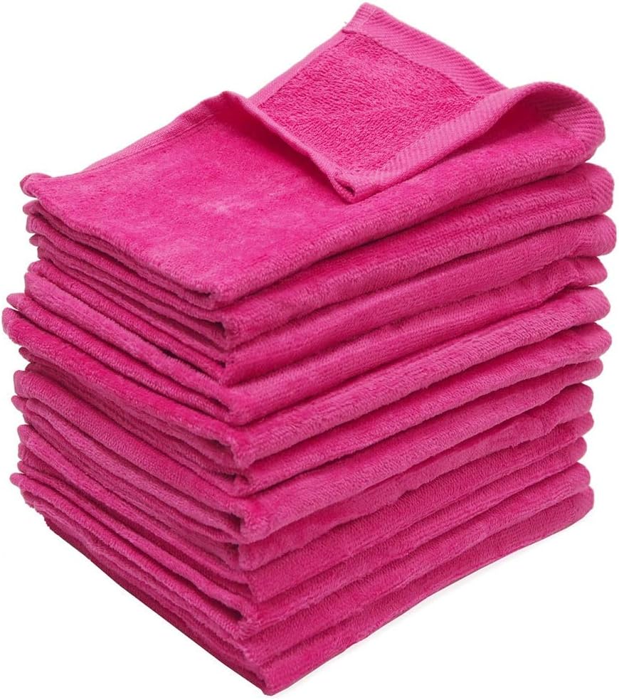 SHOPINUSA Budget Deal ! Great Value Towels, Deluxe Hemmed Fingertip Velour Towel 11in x 18in, 100% Cotton (240, Hot Pink)