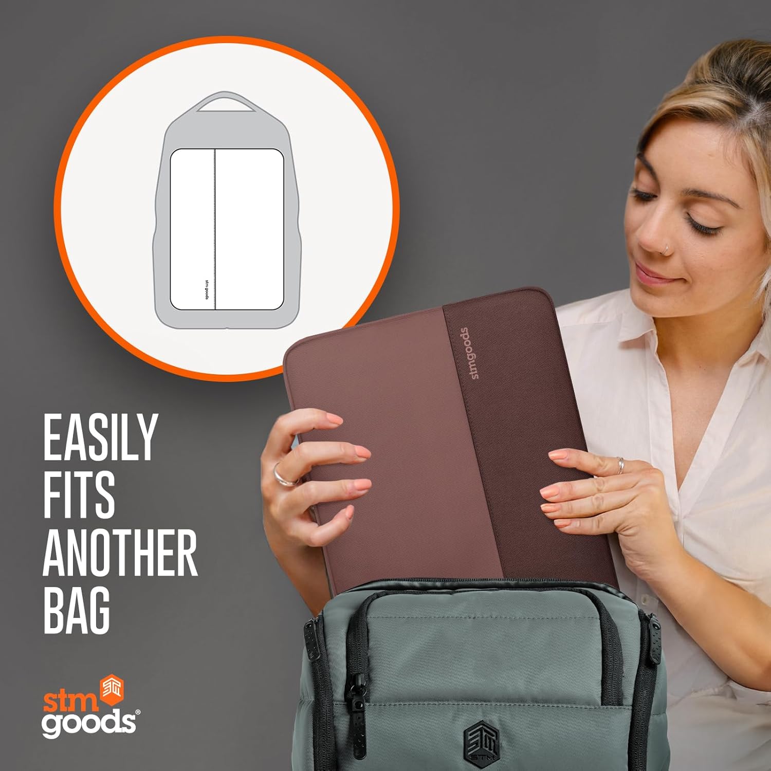 STM Origin Laptop Sleeve – Slim & Lightweight, Fleece-Lined Interior, 4mm EVA Shock Absorption, Smooth Zipper Access, Stylish & Protective Design for 14” Laptops - Glacier Blue