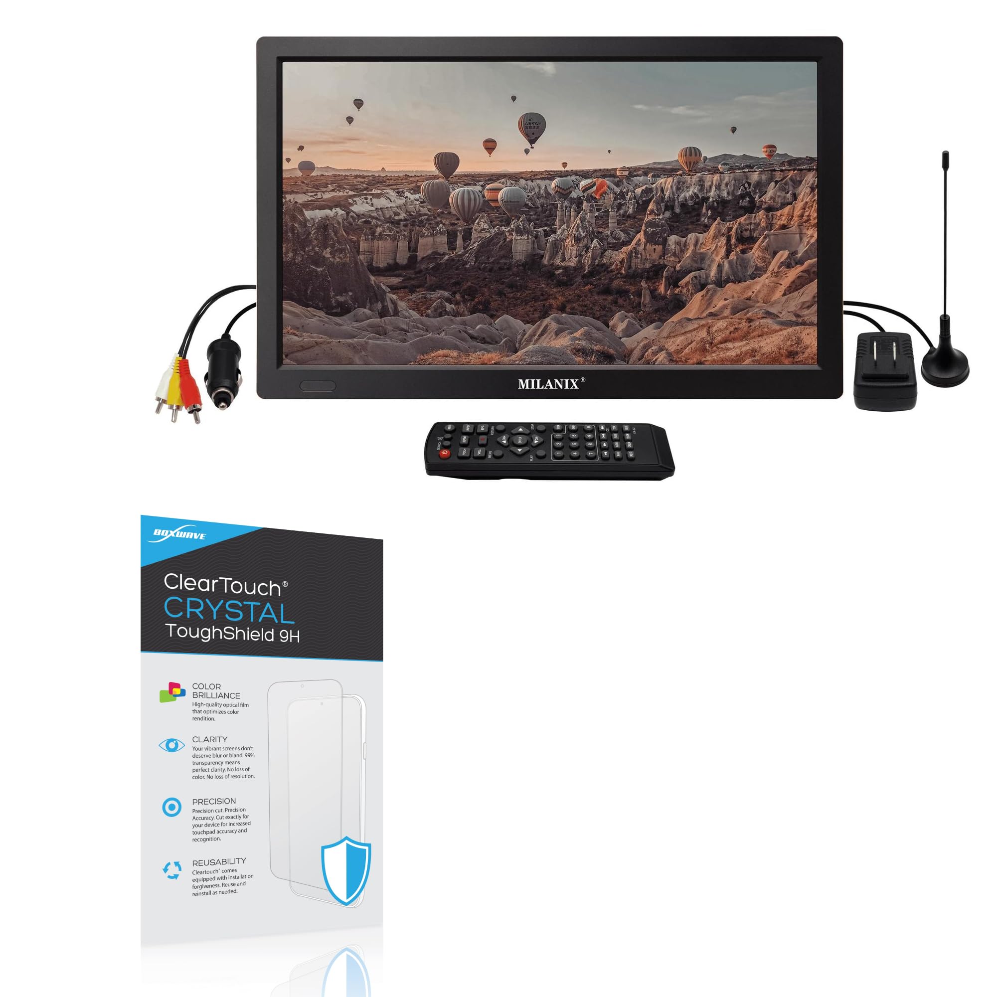 BoxWave Screen Protector Compatible with Milanix Portable TV (13.3 in) - ClearTouch Crystal ToughShield 9H (2-Pack), Clear 9H Tough Flexible Film Screen Protector