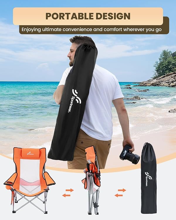Sportneer Portable Beach Chair for Adults - Position Recliner with Cup Holder, Side Pocket & Carry Bag, Compact Folding Chair with Lumbar Support for Camping, Beach, Festivals by Sportneer - Image 5