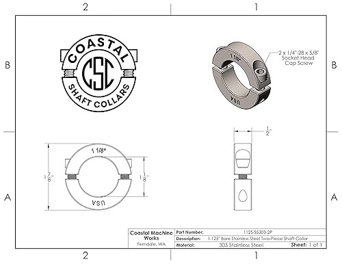 Miniatura 36 de Diámetro de orificio de 1.875 pulgadas - Abrazadera de dos piezas de collar de eje - Acero inoxidable 303 (paquete de 1)