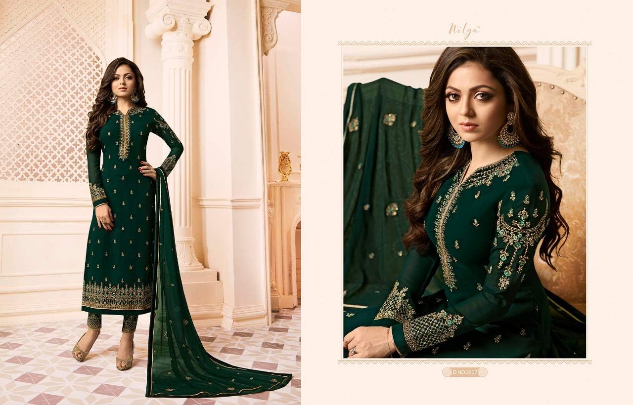 ZIYA Fashion Women's Ethnic Indian Pakistani straight salwar kameez 2601 (Green, Large - 42)