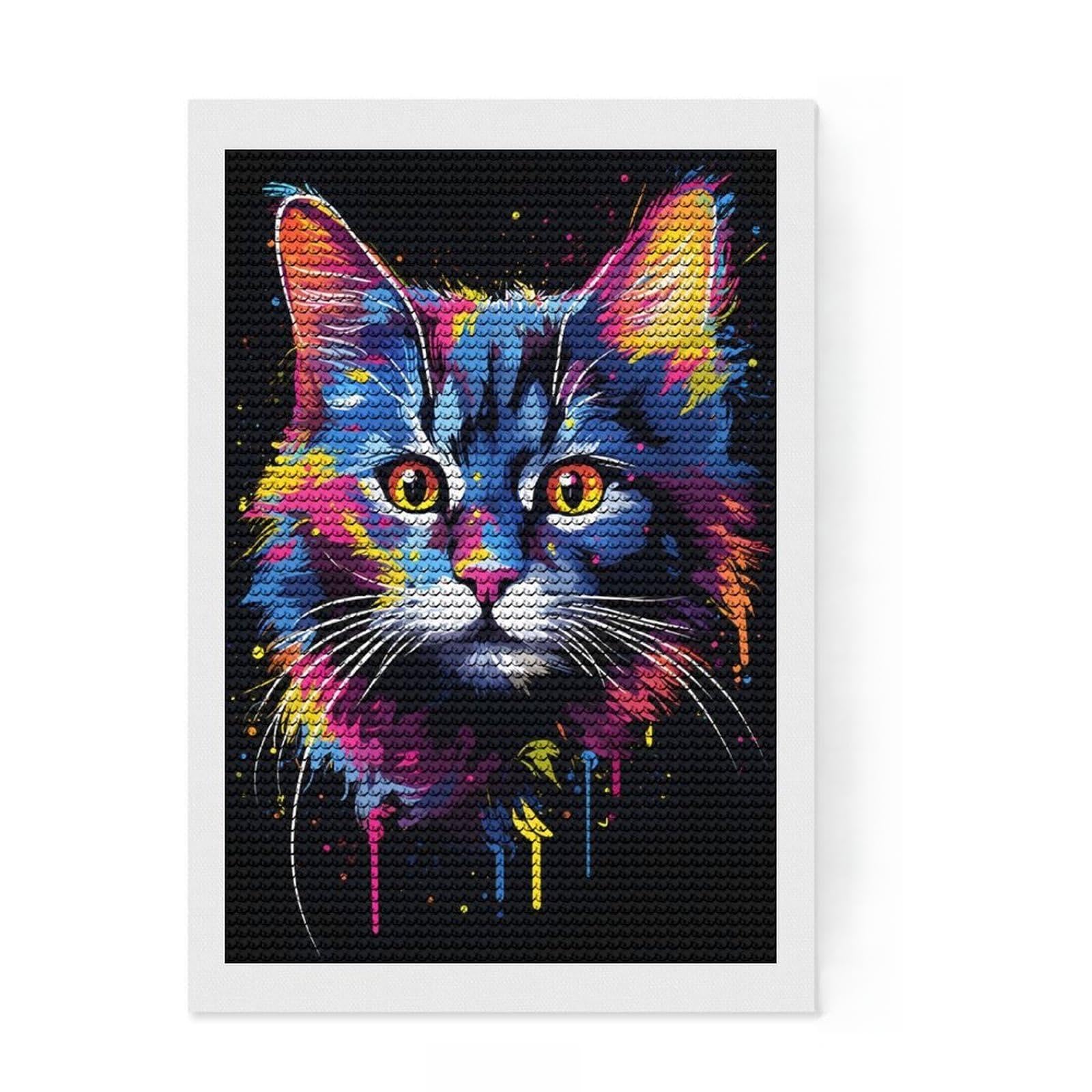 Junmoney Painting of A Colorful Cat Diamond Painting Set 8"x12", Stress Relief Craft, Satisfying Creative Project, Modern Decor, Holiday Gift Idea