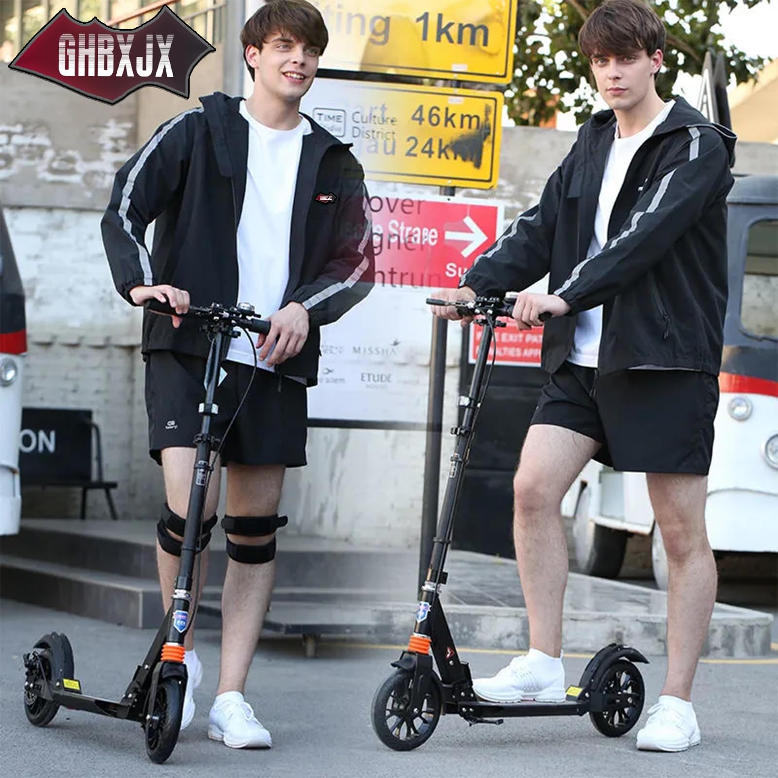 Trottinette pour Adultes et Adolescents et pour Les Jeunes de - Trottinette Adulte Pliable légère avec Grandes Roues Construction Durable Pliage Rapide Guidon Ajustable Roues à 200mm Amortisseu