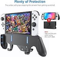 Vista 3 de Agarre de interruptor con soporte ajustable mejorado, compatible con Nintendo Switch y OLED, agarre asimétrico OIVO con soporte ajustable y 5