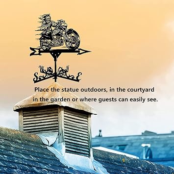 Weather Vane, Cast Iron Wind Vane with Motorcycle Ornament Indicator Professional Measuring Tool Outdoor for Roofs Weathervane Garden Yard Patio Decor Plug-in,Black