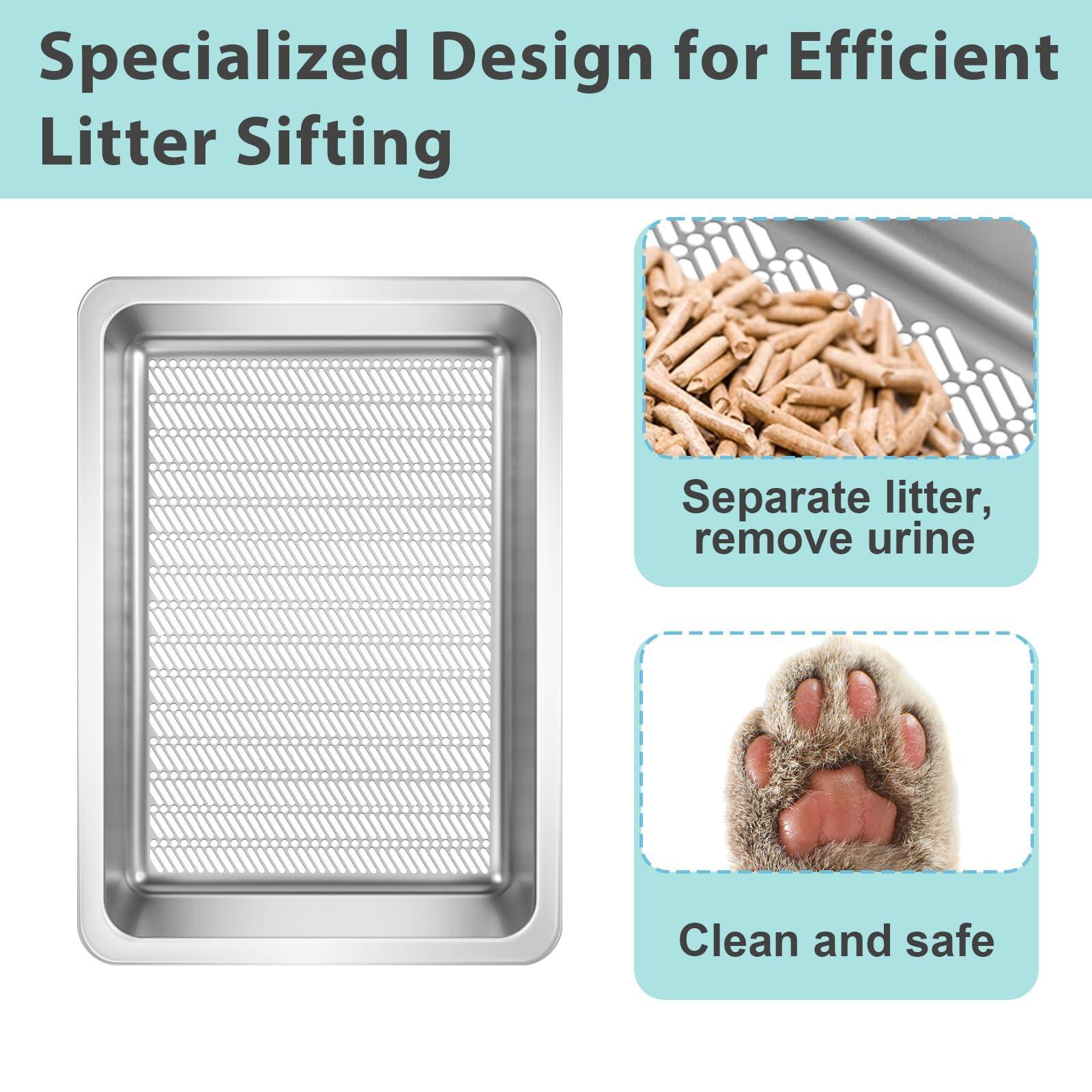 Stainless Steel Sifting Litter Box for Pine Pellets,Sifting Cat Litter Box for Wood Pellets,Extra Large Sifter Litter Pan System with Litte Liners and Scoop-20 ''Lx 13.8''W x 6''H - image 5