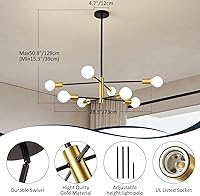 Vista 2 de Candelabro Sputnik moderno – Lámpara de techo de 8 luces negra y dorada, lámpara de techo semiempotrada para sala de estar, dormitorio, cocina