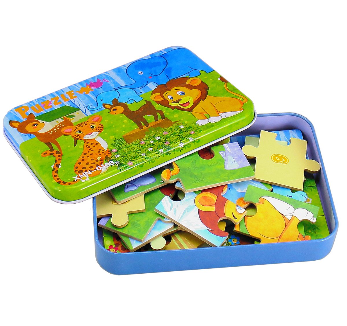BBLIKE Puzzle - 4 pezzi Giochi Legno Bambini con Confezione in Scatola di Ferro, Foresta Animali(B)
