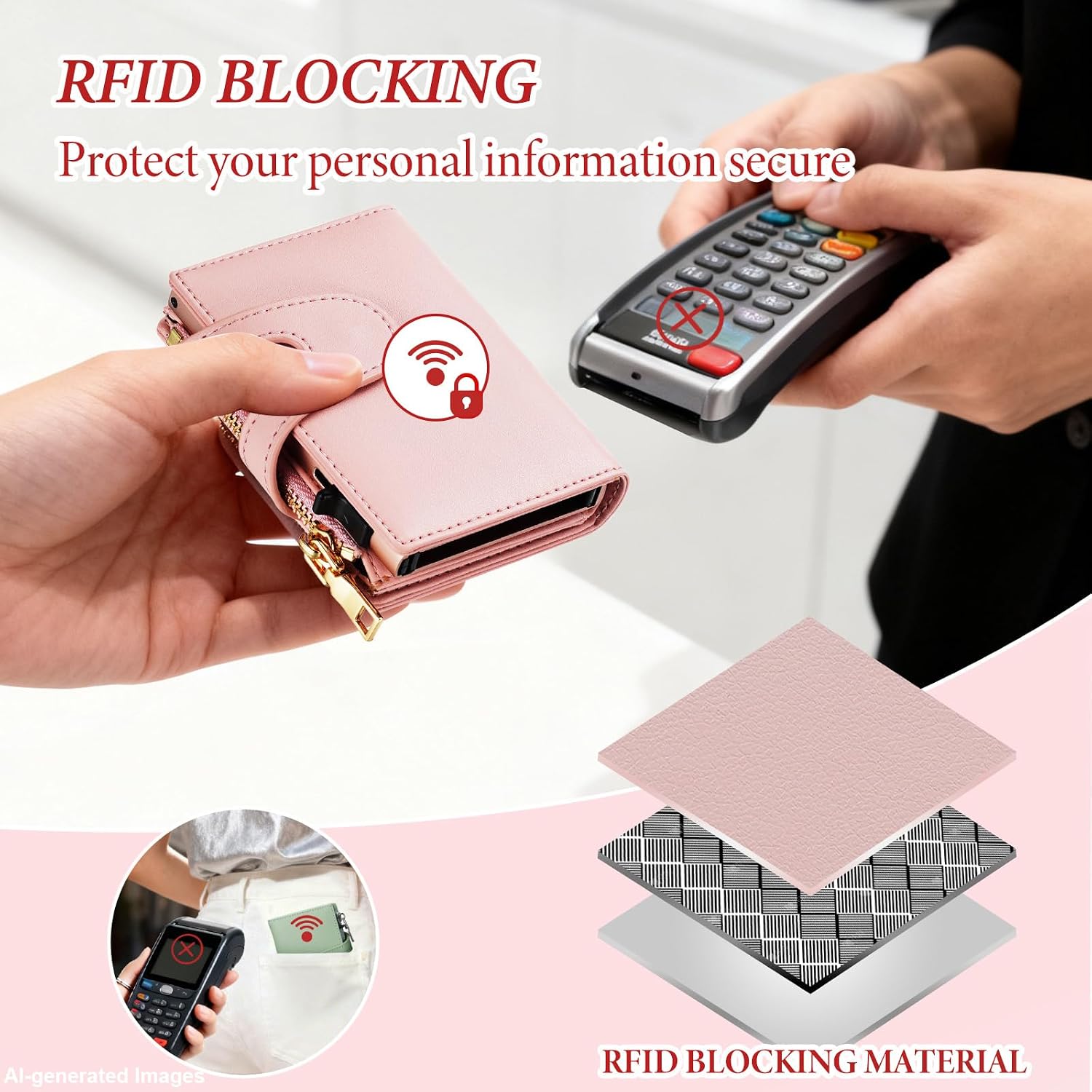 furid Small Card Wallet Women: Rfid Leather Smart Pop Up Wallets - Ladies Mini Cute Card Holder Slim with with Zipper Coin Pocket - Gifts for Wife on Valentine's Day Anniversary Birthday