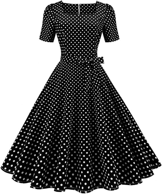 Amazon 50年代ワンピース 半袖 Aラインワンピース レトロワンピース 結婚式 誕生日 パーティー フォマール カジュアル ワンピース レディース レトロワンピース 膝丈 ラウンドネック パーティードレス 発表会 二次会 ドレス イブニングドレス 通販