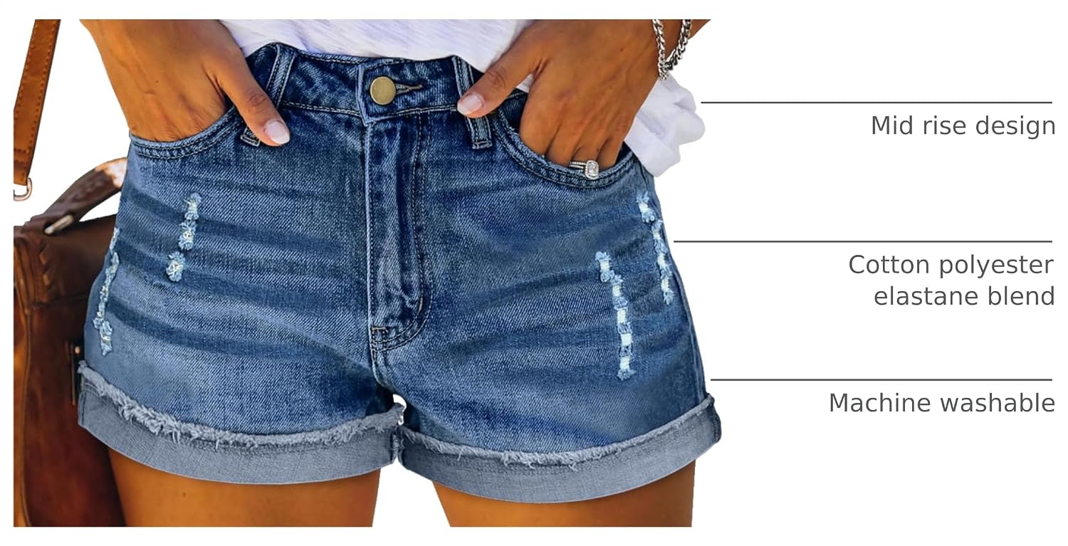 Magritta Women's Denim Shorts Mid Rise Folded Hem Ripped Jean Shorts image 4