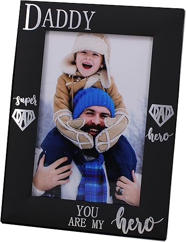 Miniatura 6 de DADDY YOU ARE MY Hero - Marco de fotos para el día del padre, regalo para papá, metal negro grabado 4 x 6 pulgadas (DADDY HERO vertical)
