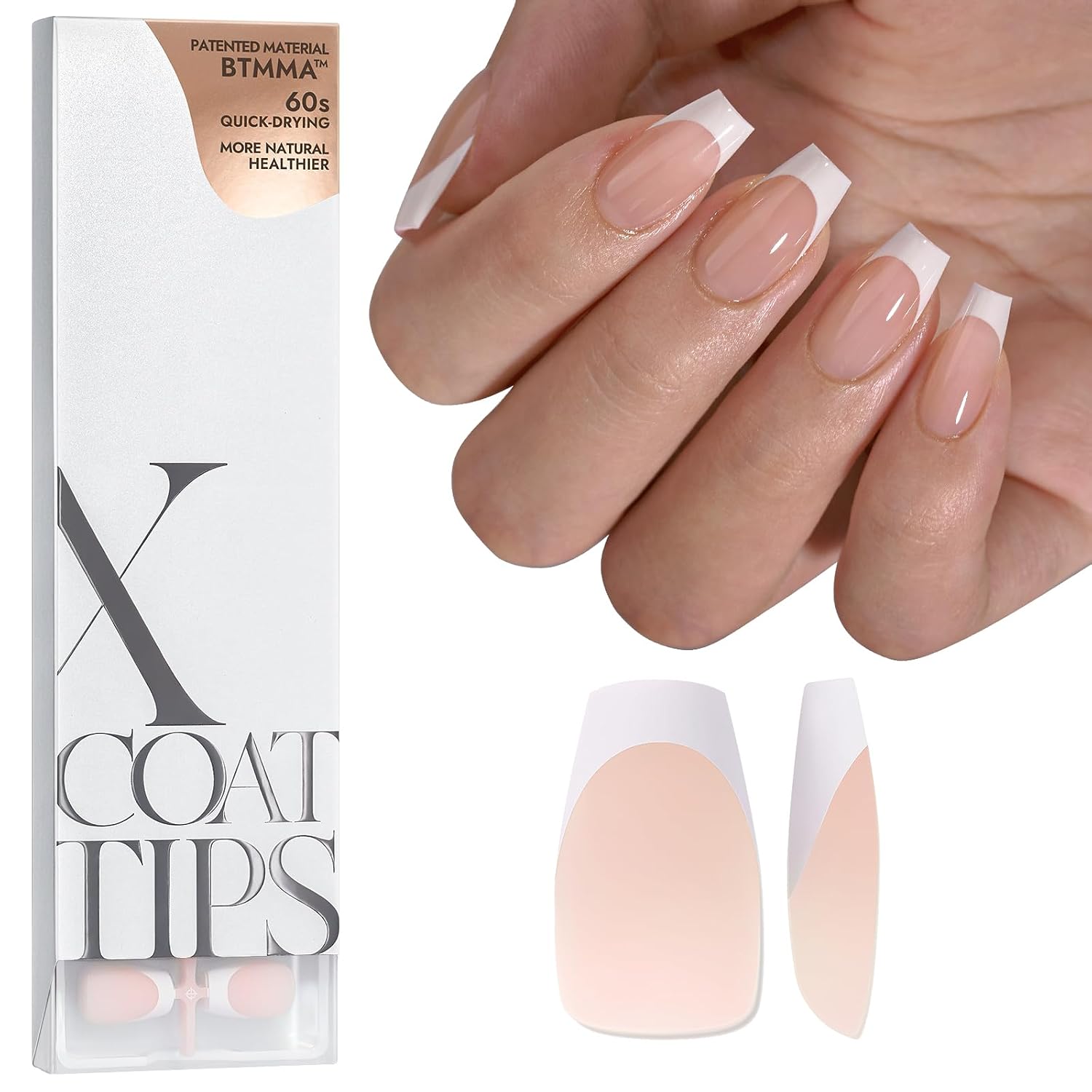 BTArtboxnails Soft Gel Nail Tips - XCOATTIPS French Tip Press On Nails(Top Coat Needed), Short White Press on Nails, Nude Acrylic Nail Tips Fake Nails In 15 Sizes -Nail Extension