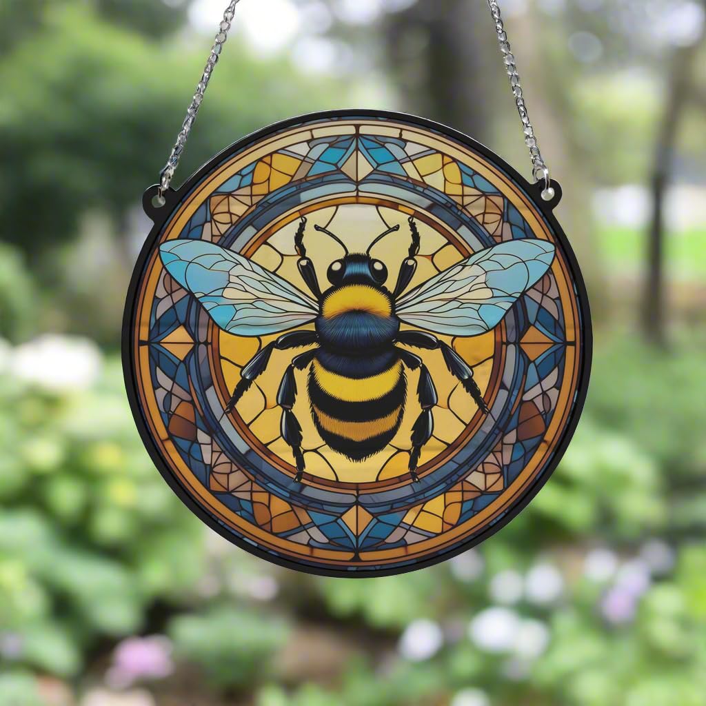 Image Industry Bee Stained Glass Effect Suncatcher - Garden Gift - Bee Gift - Suncatcher (19cm), Vibrant, Yellow and Multi-colored - Image 2