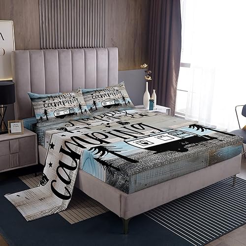 Vista 116 de Erosebridal Sábanas rústicas de granja, sábanas de camping feliz, juego de sábanas para decoración de cámper para niños, adolescentes, mujeres